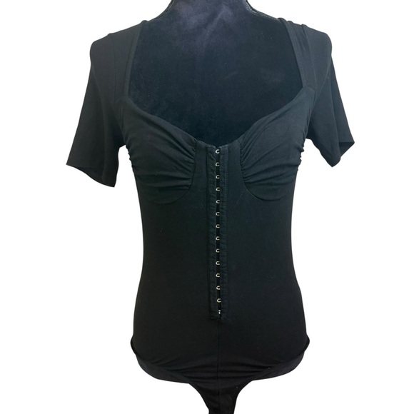 Astr | Black Hook & Eye Bodice Short Sleeve Bodysuit | Sz S - Picture 3 of 11